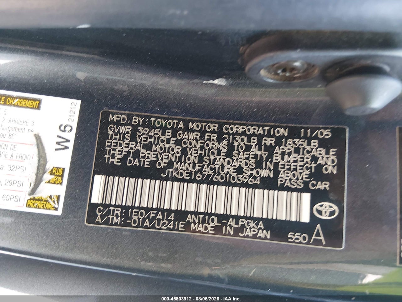 JTKDE167760****** · 2006 SCION TC   · 9/11
