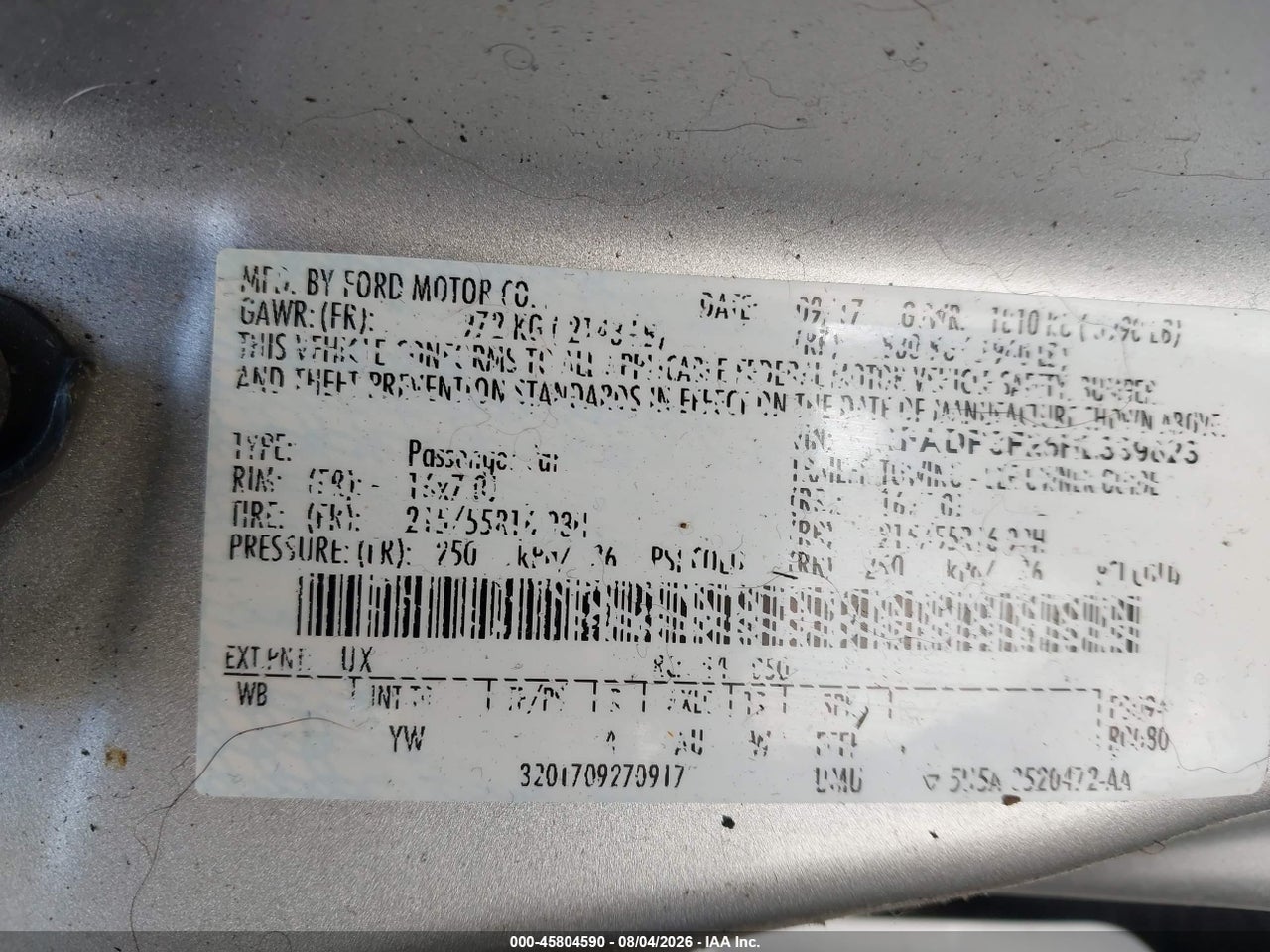 1FADP3F26HL****** · 2017 FORD FOCUS SE · 9/11
