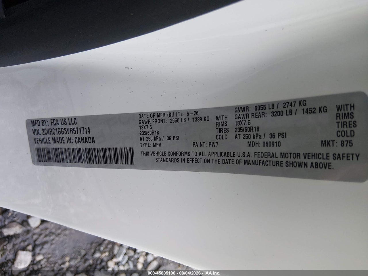 2C4RC1GG3VR****** · 2027 CHRYSLER PACIFICA · 9/11