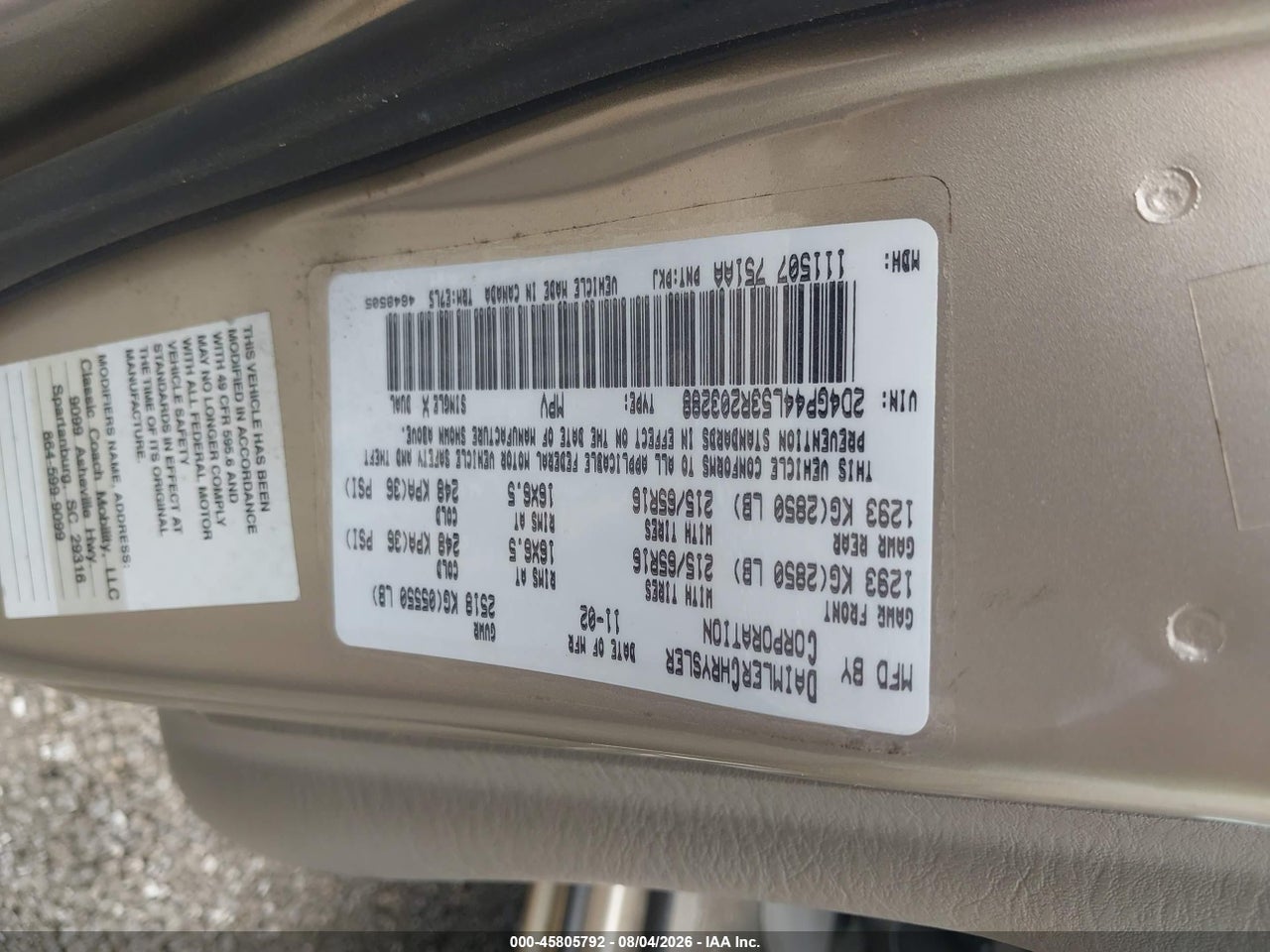 2D4GP44L53R****** · 2003 DODGE GRAND CARAVAN SPORT · 9/11