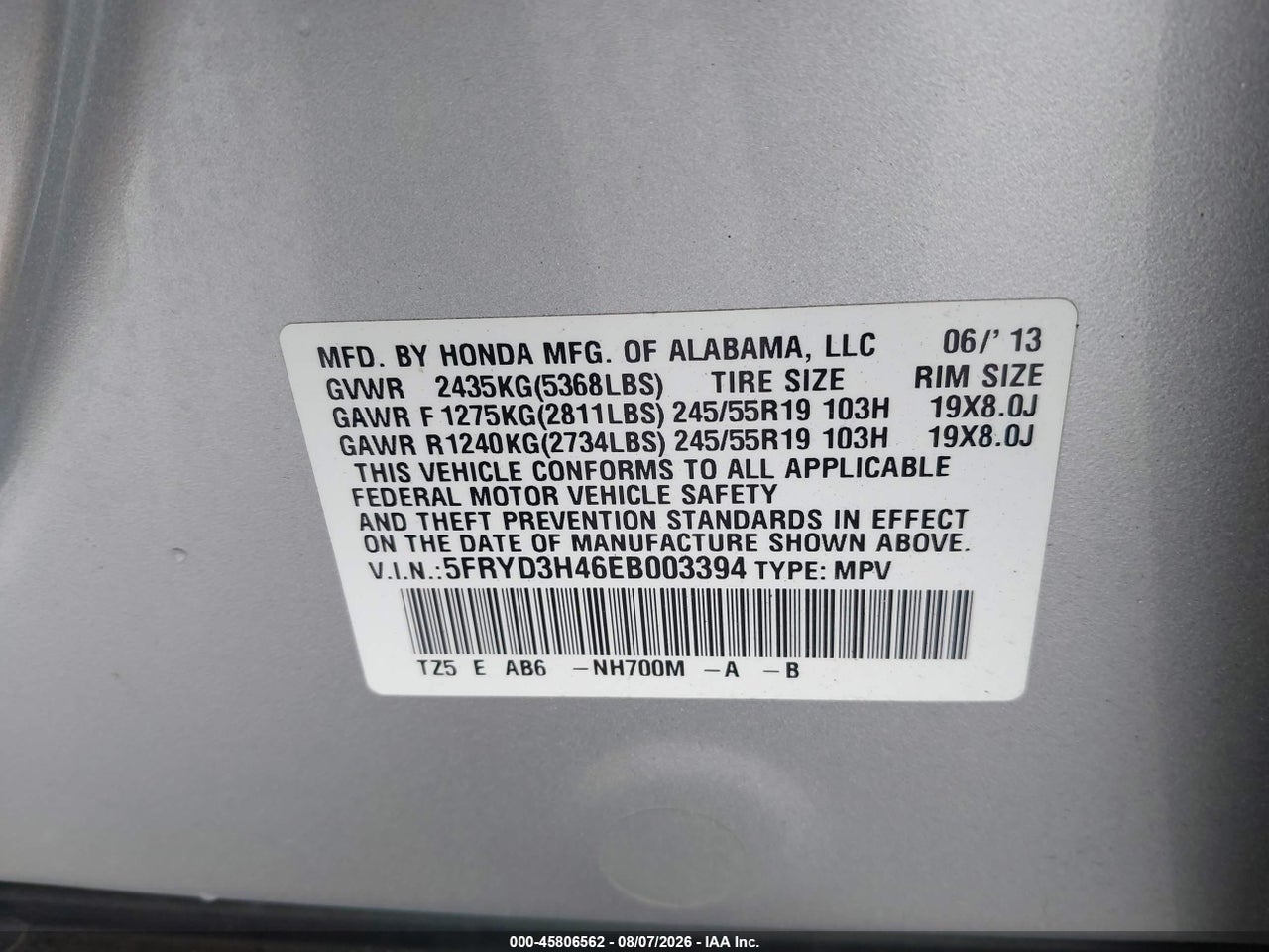 5FRYD3H46EB****** · 2014 ACURA MDX TECHNOLOGY PACKAGE · 9/11