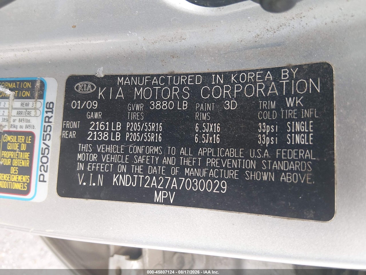 KNDJT2A27A7****** · 2010 KIA SOUL + · 9/11