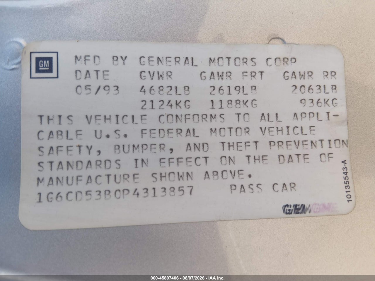 1G6CD53B0P4****** · 1993 CADILLAC DEVILLE   · 9/11