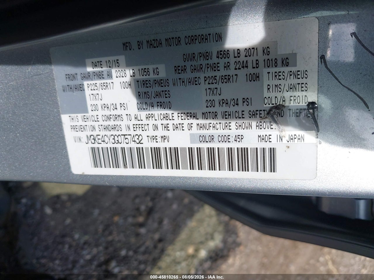 JM3KE4CY3G0****** · 2016 MAZDA CX-5 TOURING · 9/11