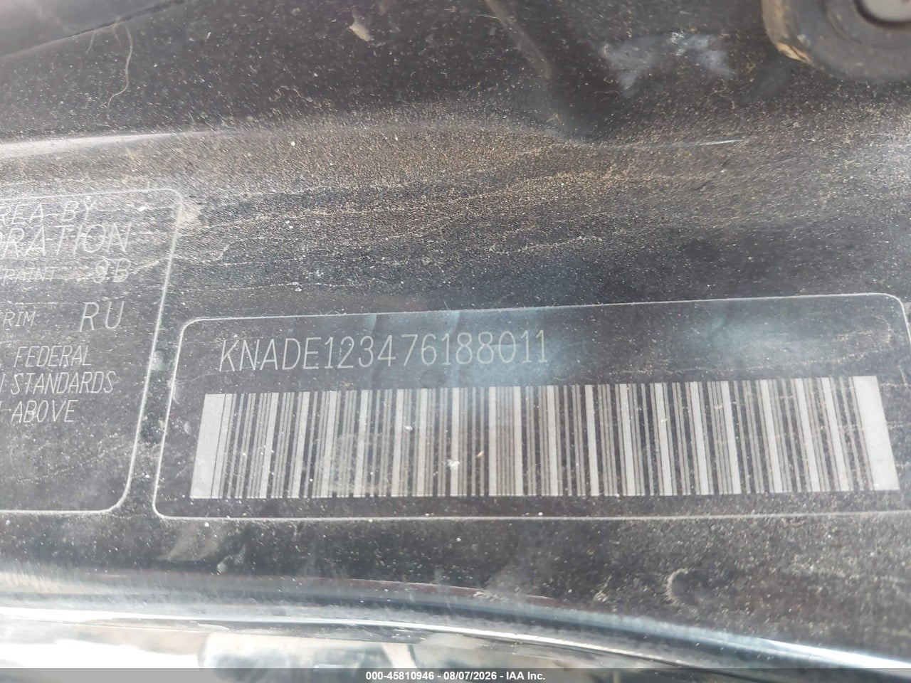 KNADE123476****** · 2007 KIA RIO LX · 9/11