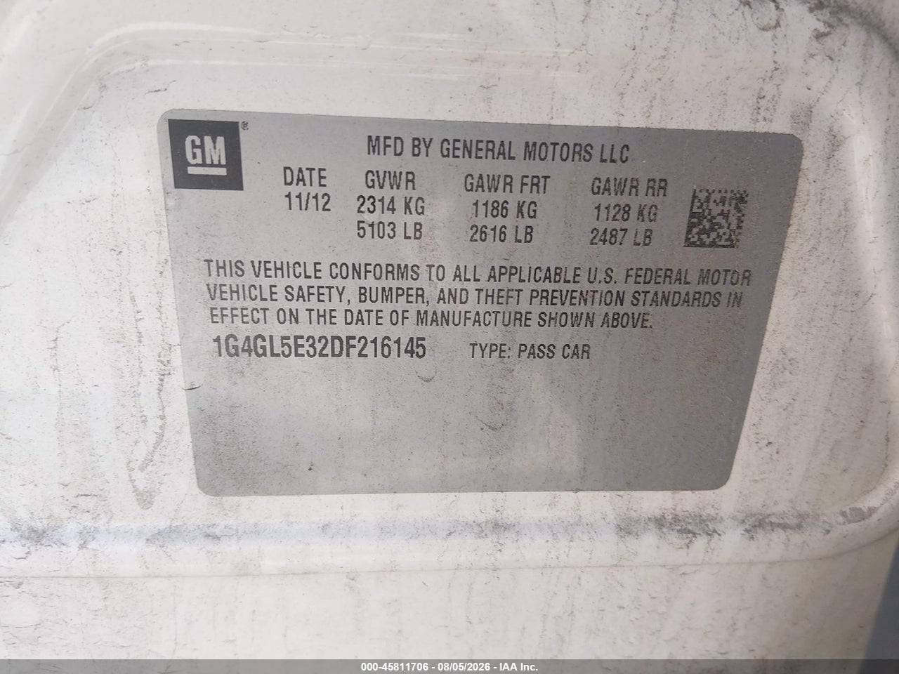 1G4GL5E32DF****** · 2013 BUICK LACROSSE LEATHER GROUP · 9/11