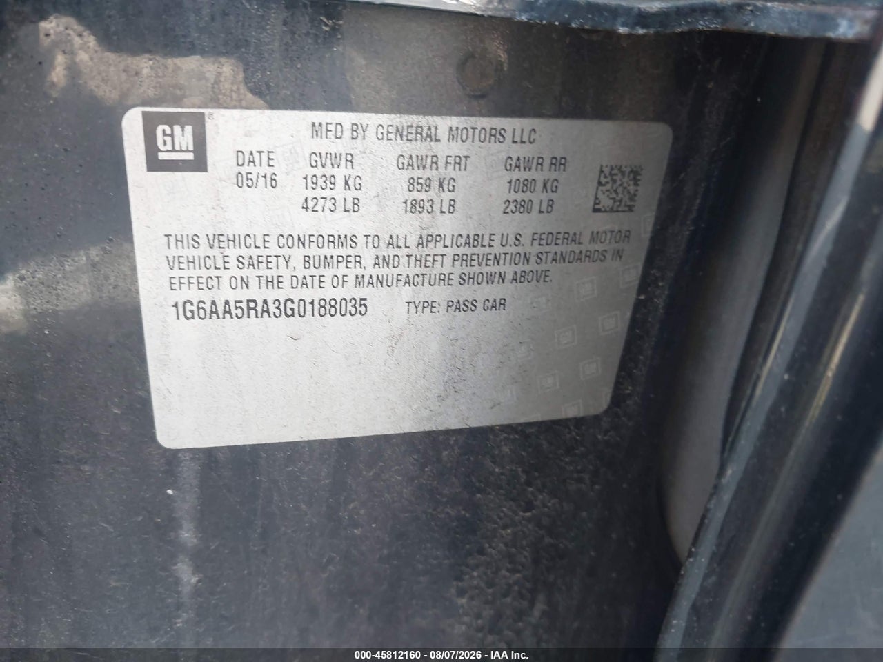 1G6AA5RA3G0****** · 2016 CADILLAC ATS STANDARD · 9/11