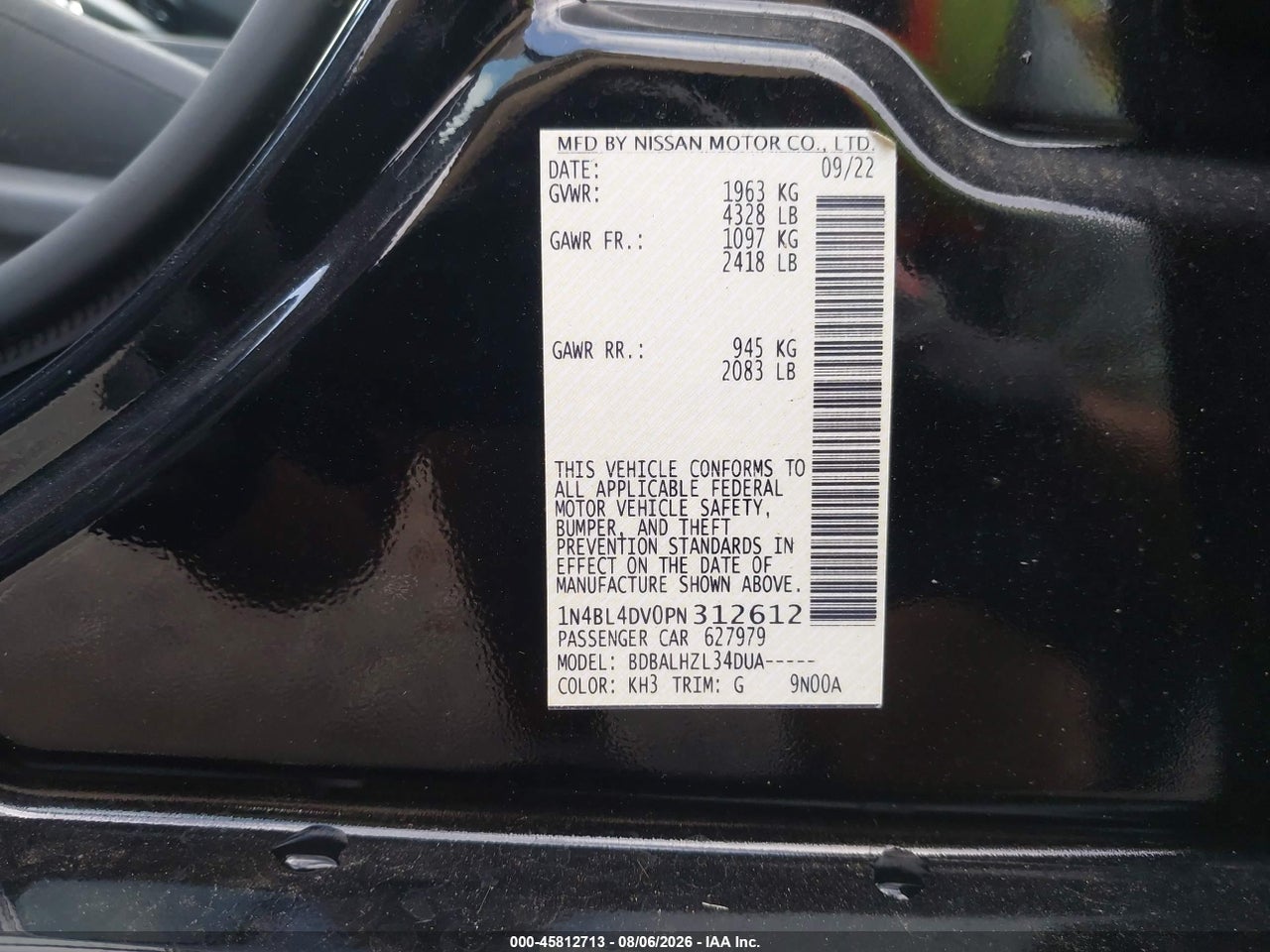 1N4BL4DV0PN****** · 2023 NISSAN ALTIMA SV FWD · 9/10