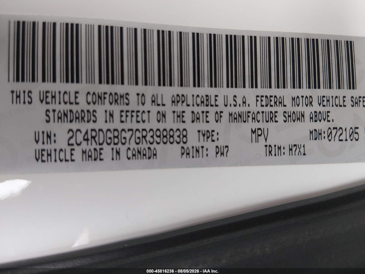 2C4RDGBG7GR****** · 2016 DODGE GRAND CARAVAN SE · 9/11