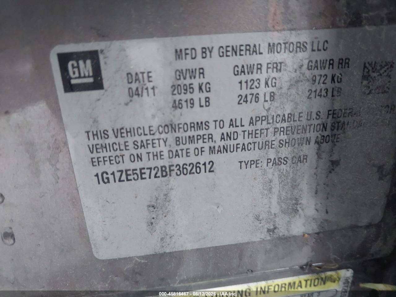 1G1ZE5E72BF****** · 2011 CHEVROLET MALIBU LTZ · 9/11