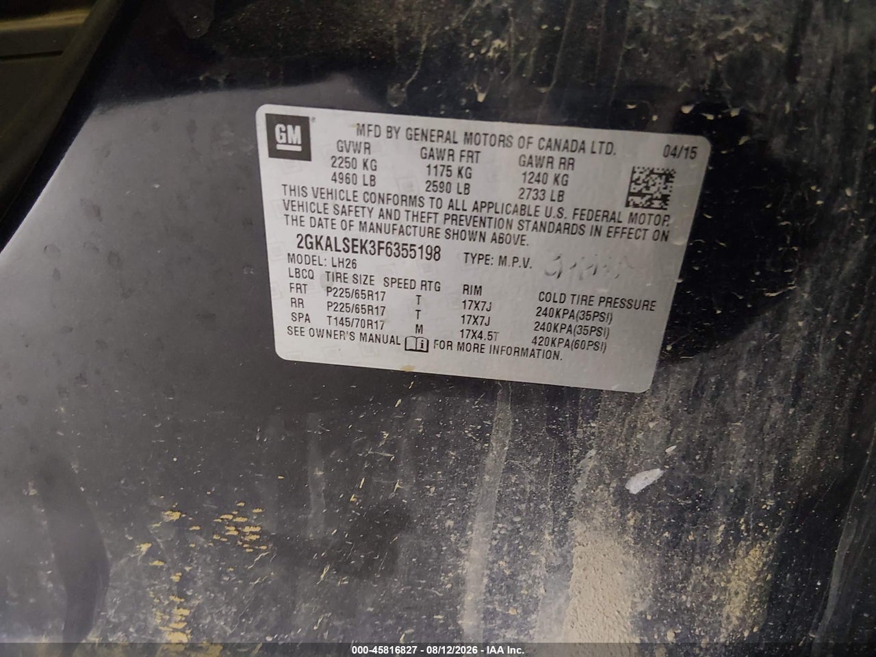 2GKALSEK3F6****** · 2015 GMC TERRAIN SLT-1 · 9/11