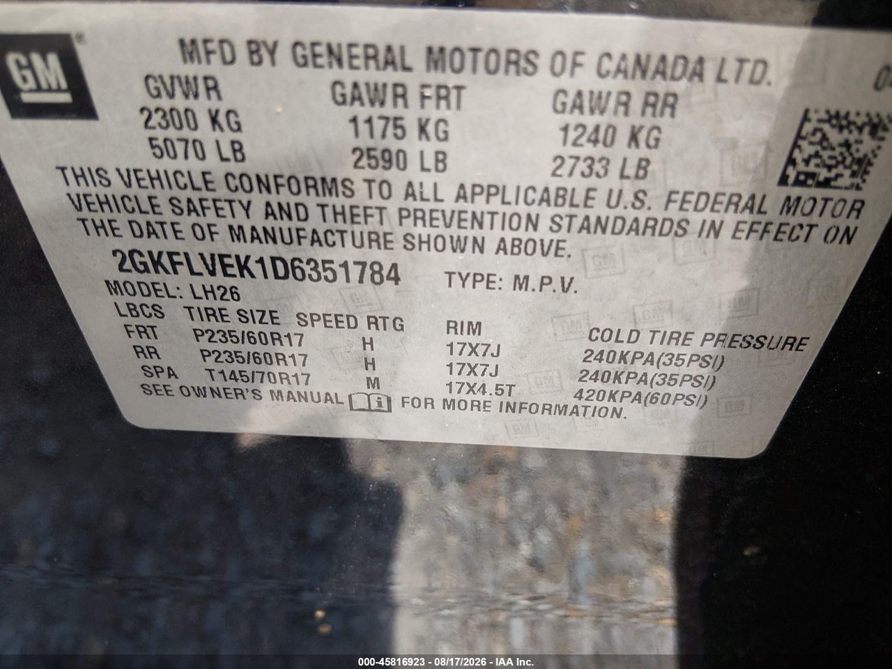 2GKFLVEK1D6****** · 2013 GMC TERRAIN SLT-1 · 9/11