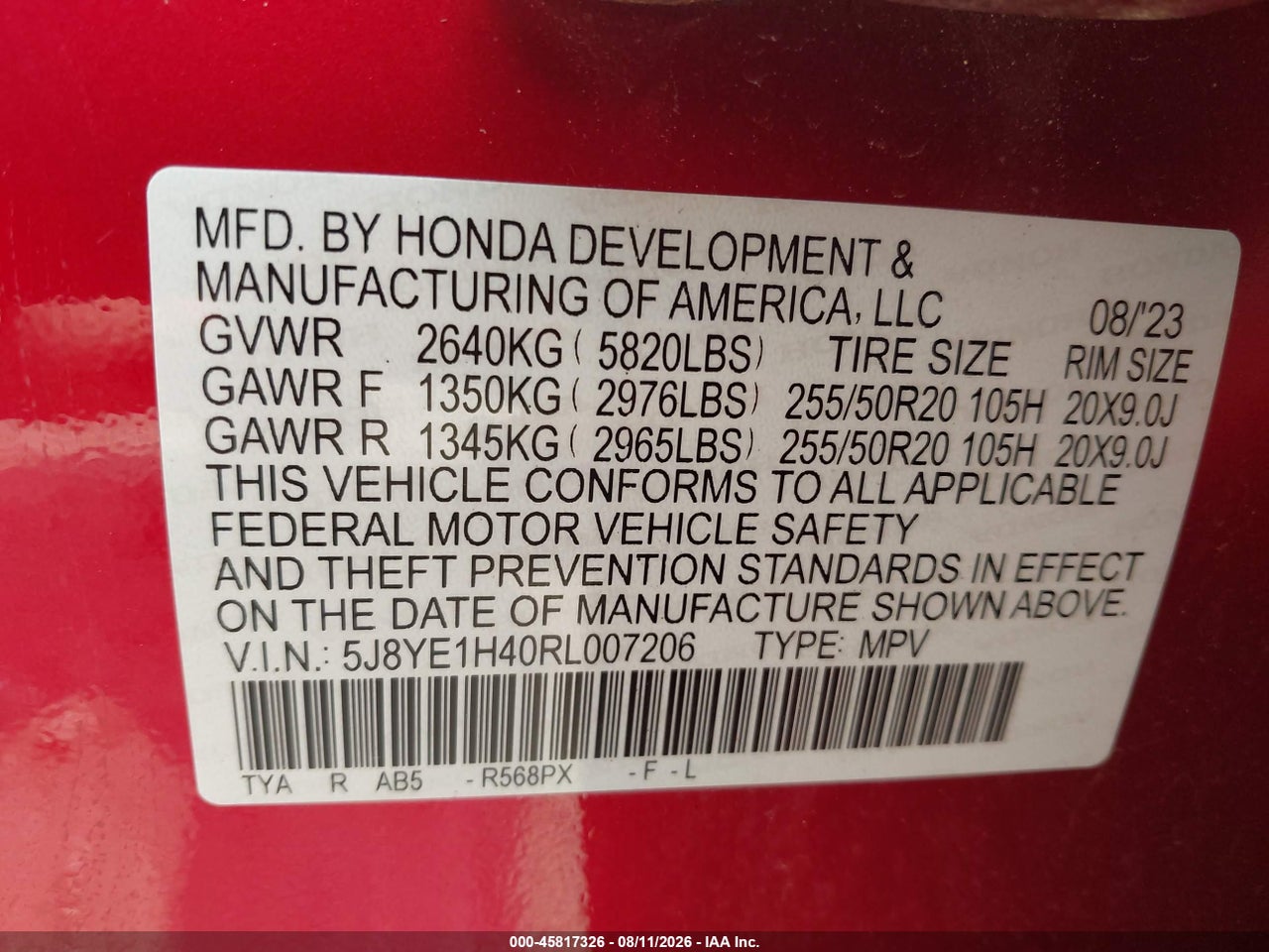 5J8YE1H40RL****** · 2024 ACURA MDX TECHNOLOGY PACKAGE · 9/11