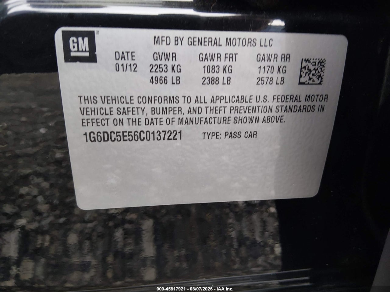1G6DC5E56C0****** · 2012 CADILLAC CTS STANDARD · 9/11
