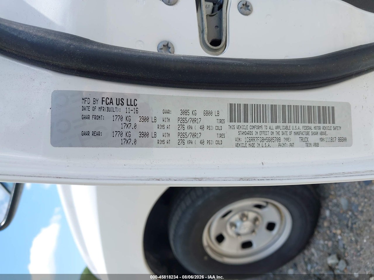 1C6RR7FG8HS****** · 2017 RAM 1500   · 9/11