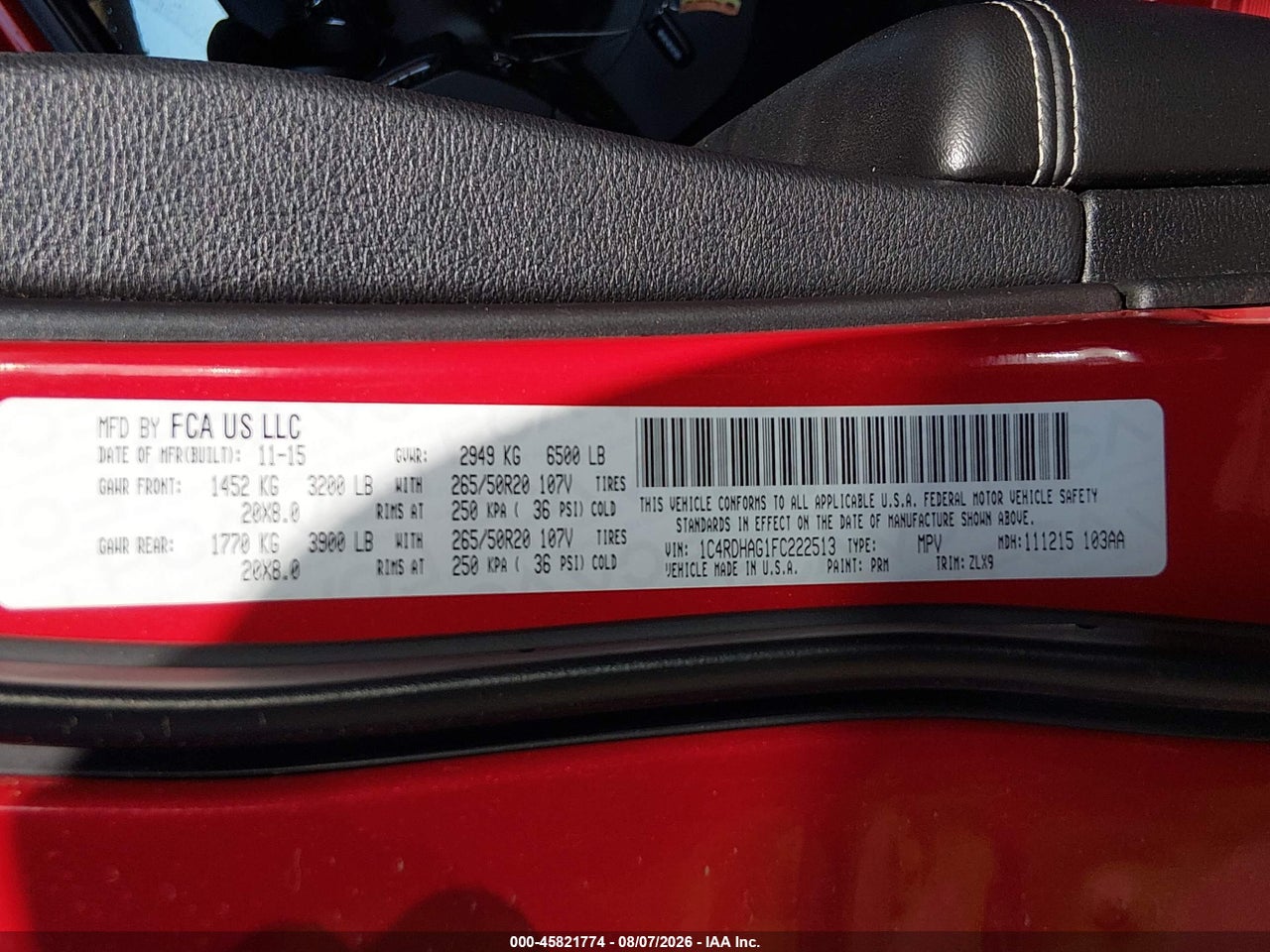 1C4RDHAG1FC****** · 2015 DODGE DURANGO SXT · 9/11