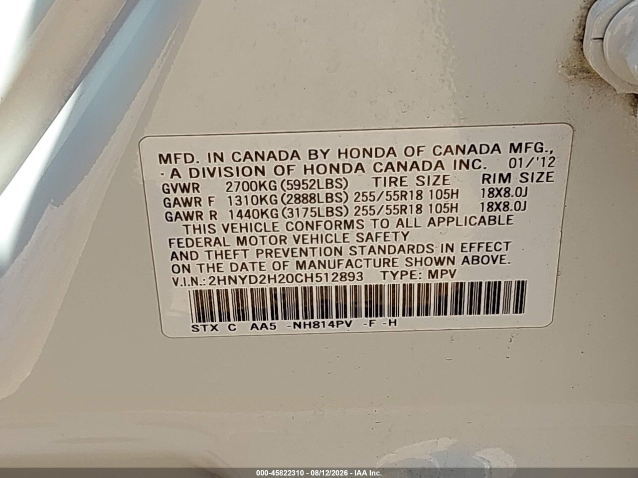 2HNYD2H20CH****** · 2012 ACURA MDX   · 9/11