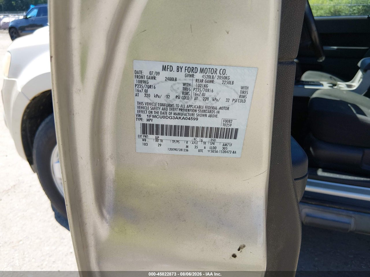 1FMCU0DG3AK****** · 2010 FORD ESCAPE XLT · 9/11