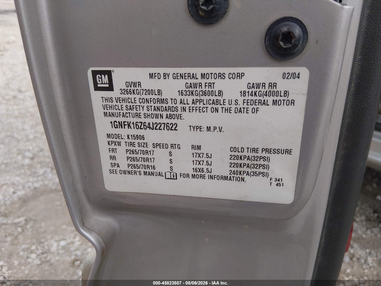 2GTEC19T241****** · 2004 GMC SIERRA 1500 SLT · 9/11