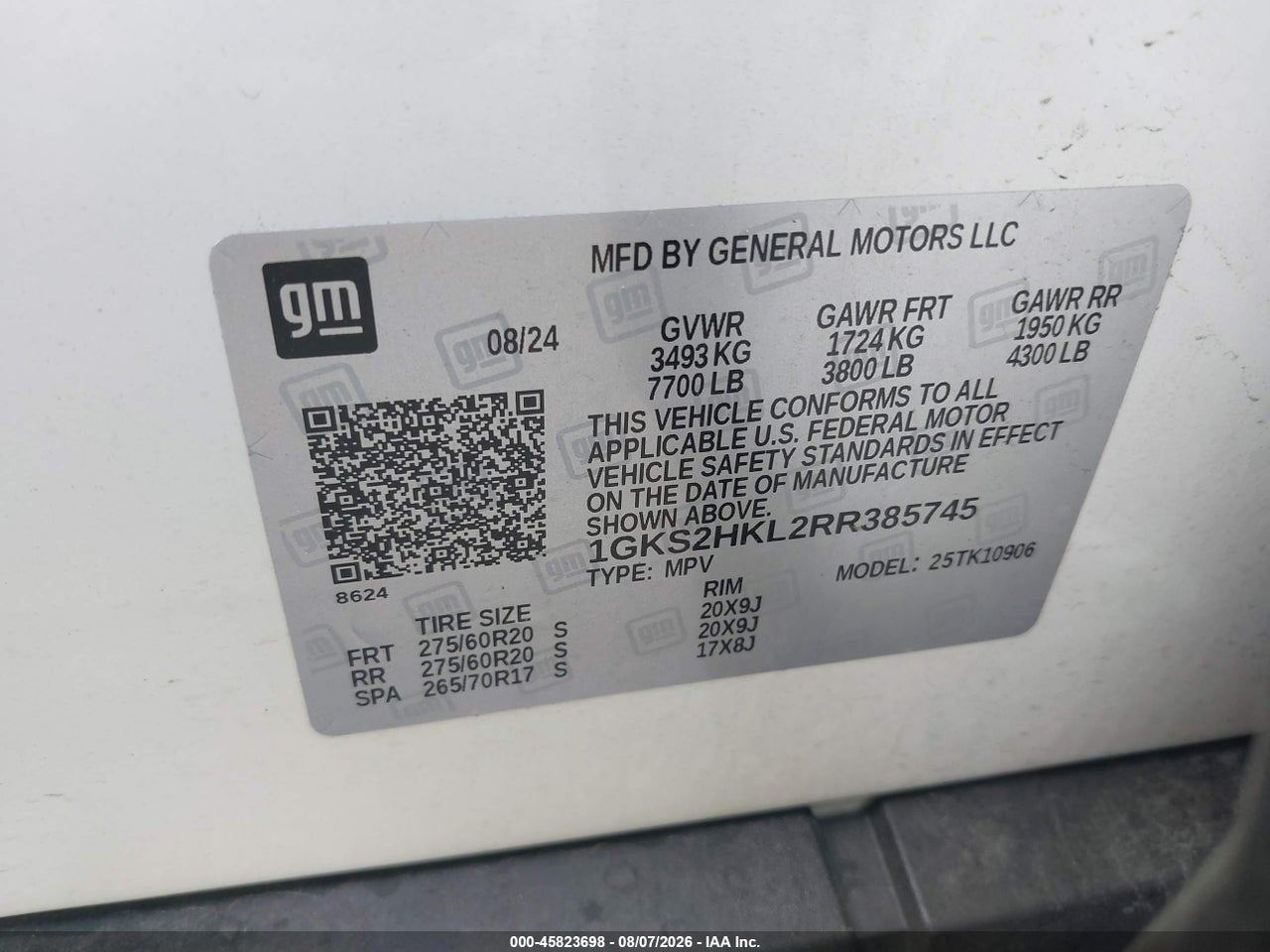 1GKS2HKL2RR****** · 2024 GMC YUKON XL 4WD AT4 · 9/11