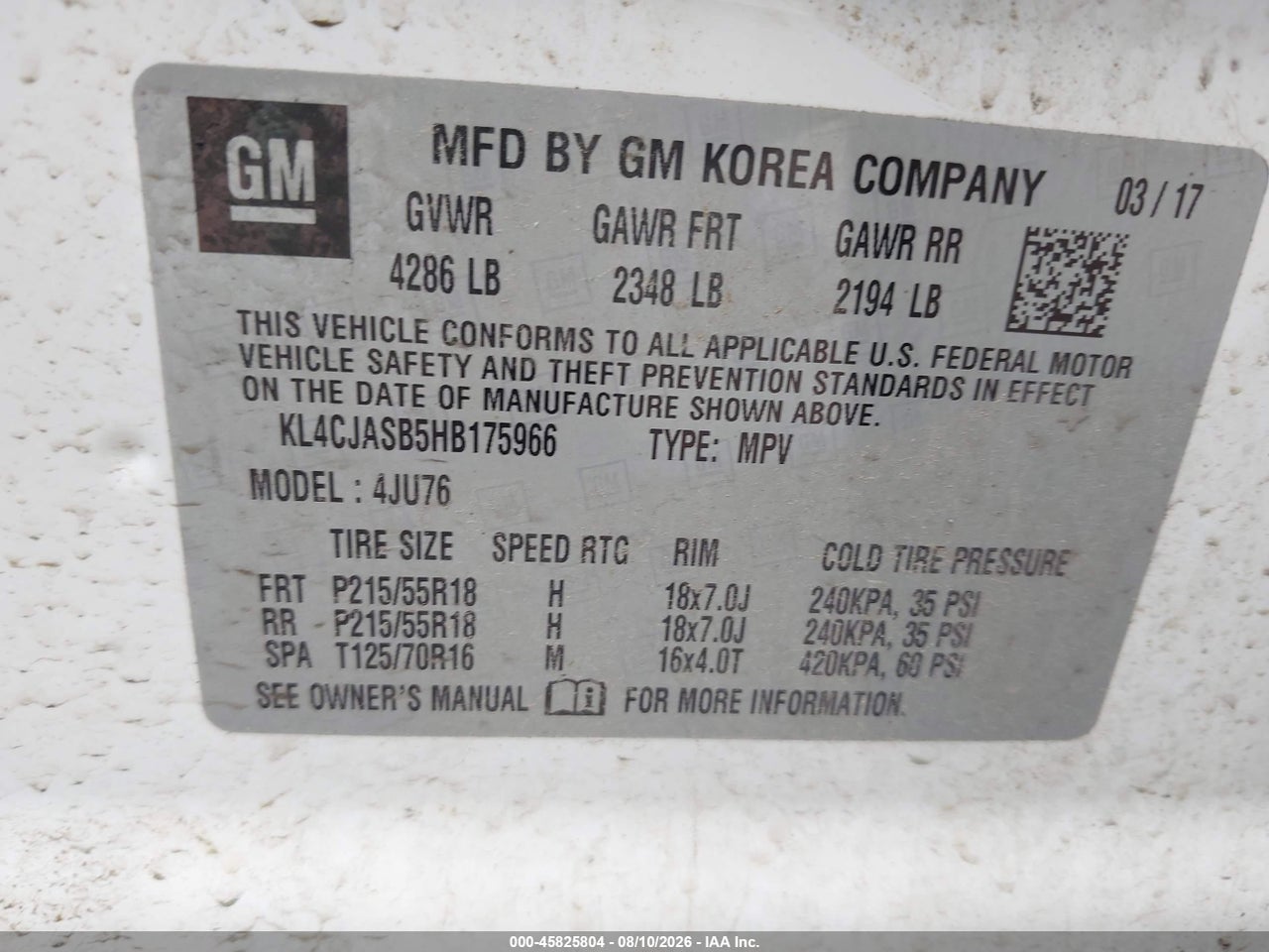 KL4CJASB5HB****** · 2017 BUICK ENCORE PREFERRED · 9/11