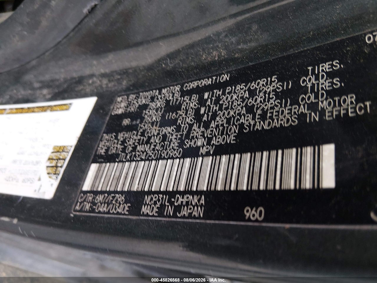 JTLKT324750****** · 2005 SCION XB · 9/11