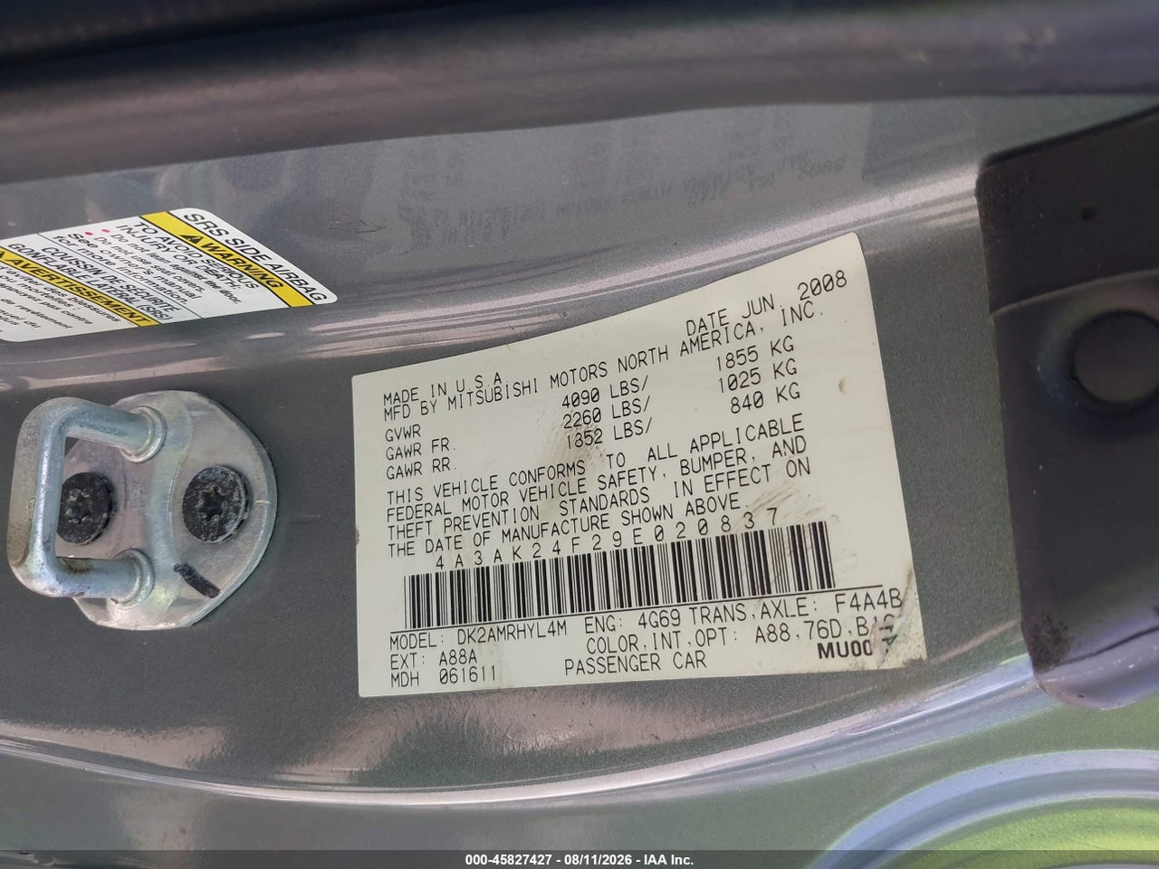 4A3AK24F29E****** · 2009 MITSUBISHI ECLIPSE GS · 9/11