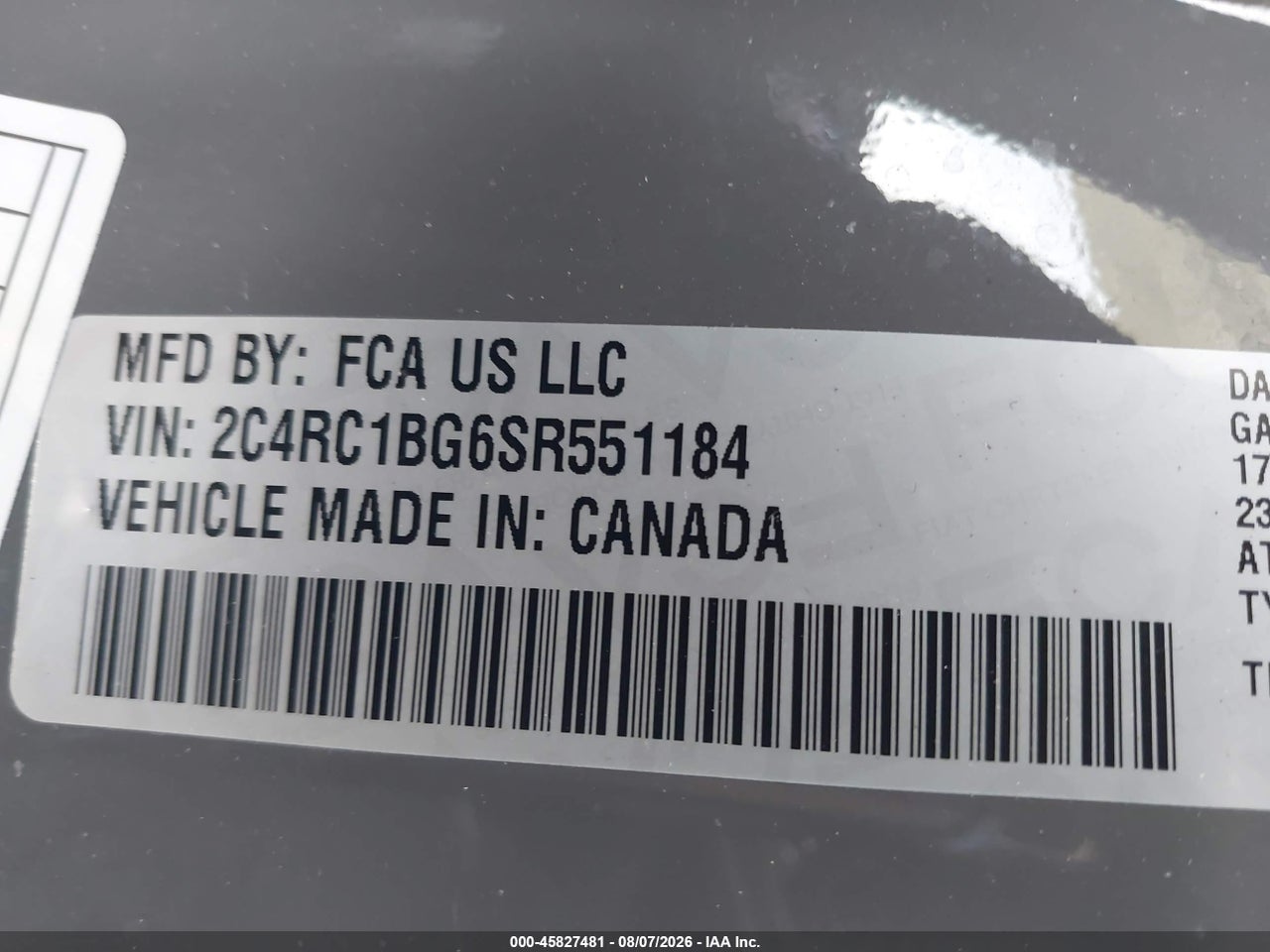 2C4RC1BG6SR****** · 2025 CHRYSLER PACIFICA SELECT · 9/11