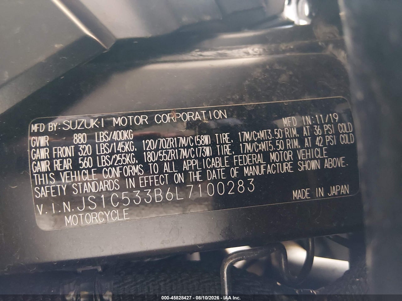JS1C533B6L7****** · 2020 SUZUKI GSX-S750 M/Z · 10/11