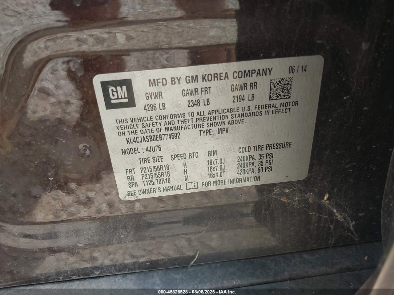 KL4CJASB0EB****** · 2014 BUICK ENCORE · 9/11