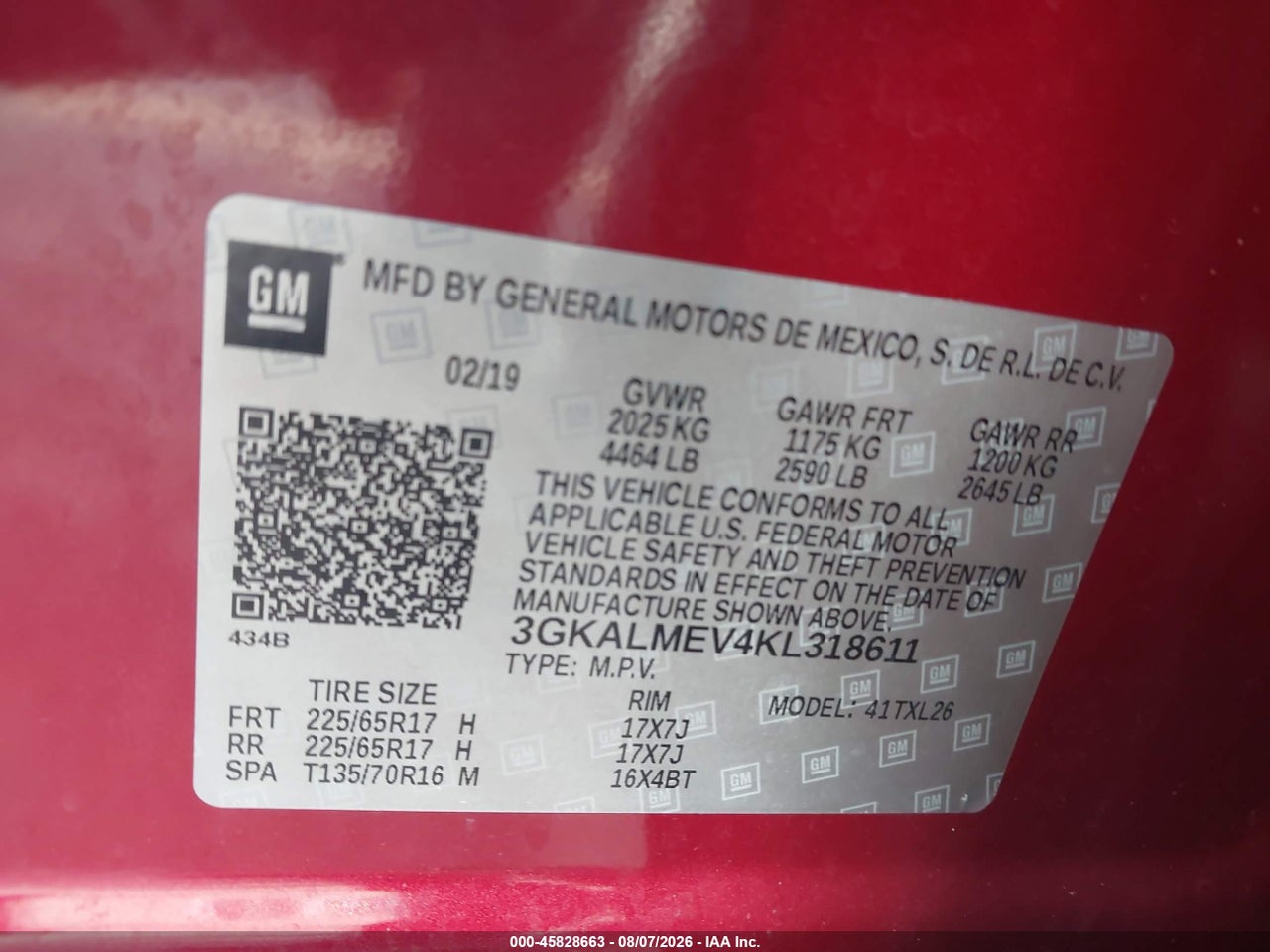 3GKALMEV4KL****** · 2019 GMC TERRAIN SLE · 9/11
