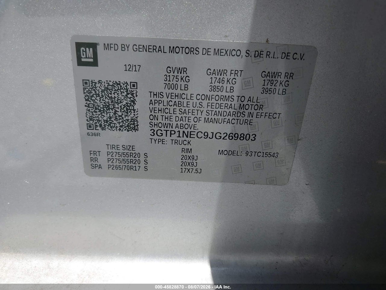 3GTP1NEC9JG****** · 2018 GMC SIERRA 1500 SLT · 9/11
