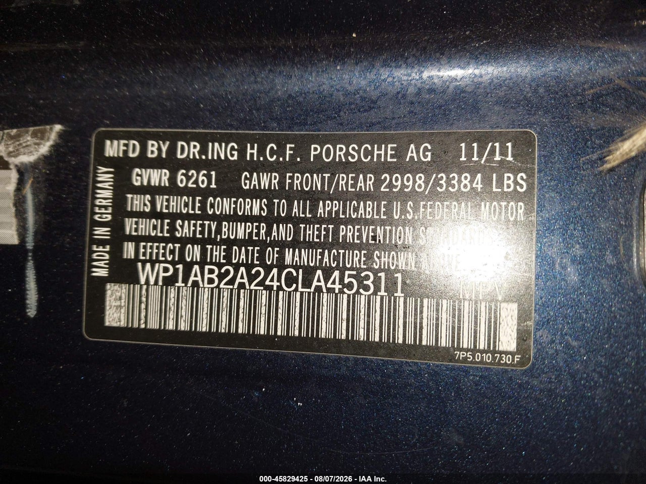 WP1AB2A24CL****** · 2012 PORSCHE CAYENNE S · 9/11