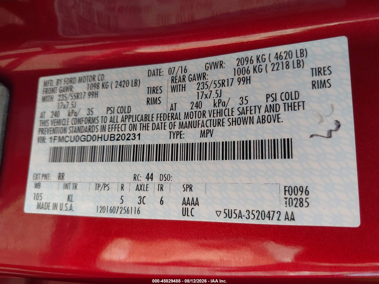 1FMCU0GD0HU****** · 2017 FORD ESCAPE SE · 9/11