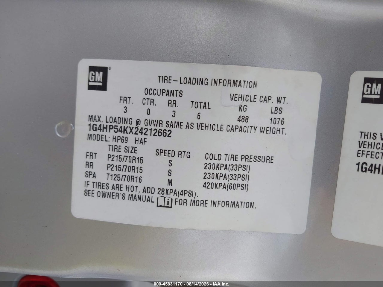 1G4HP54KX24****** · 2002 BUICK LESABRE CUSTOM · 9/11