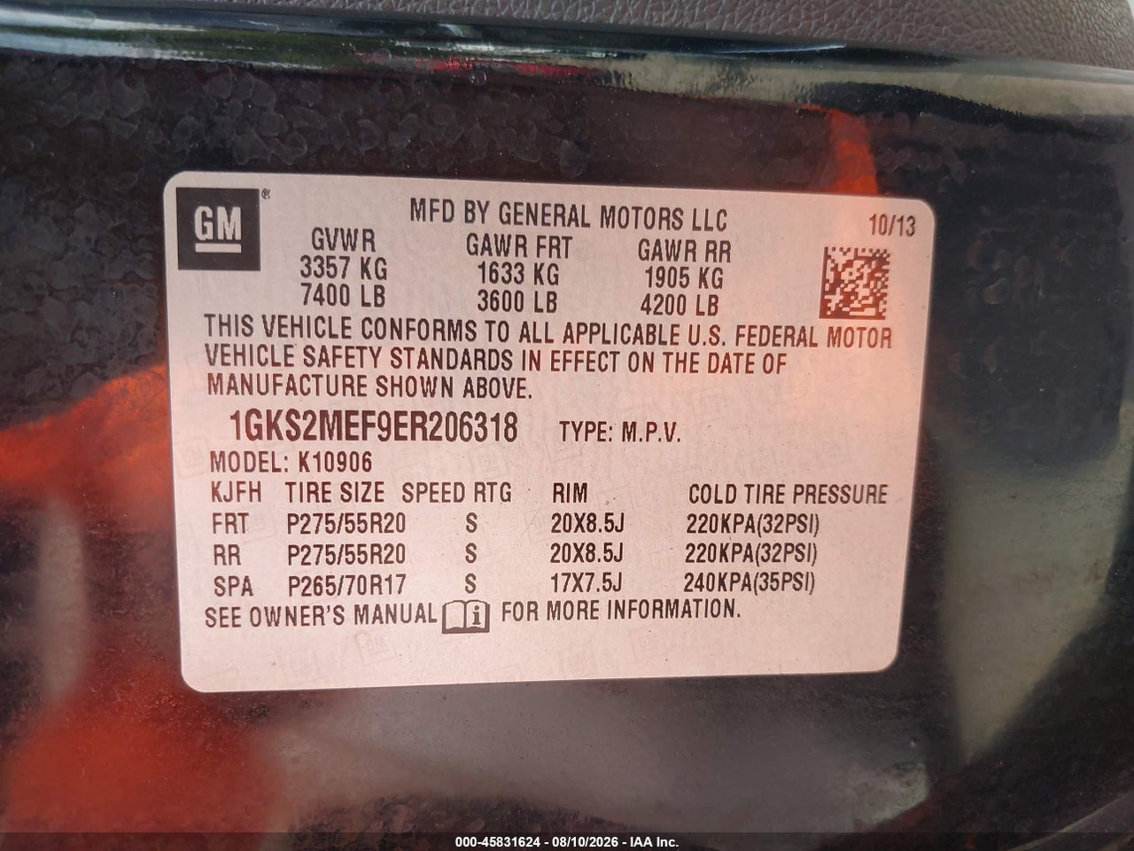 1GKS2MEF9ER****** · 2014 GMC DENALI · 9/11