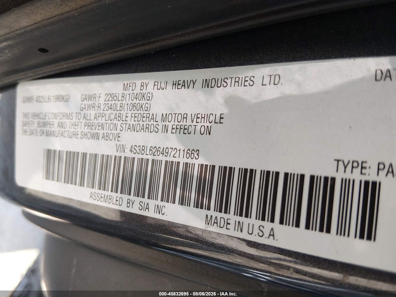4S3BL626497****** · 2009 SUBARU LEGACY 2.5I LIMITED · 9/11
