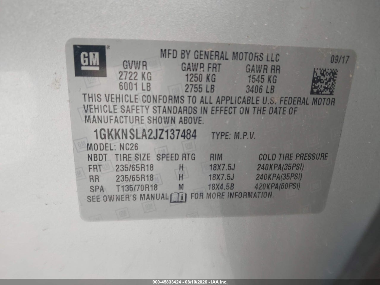1GKKNSLA2JZ****** · 2018 GMC ACADIA SLE-2 · 9/11