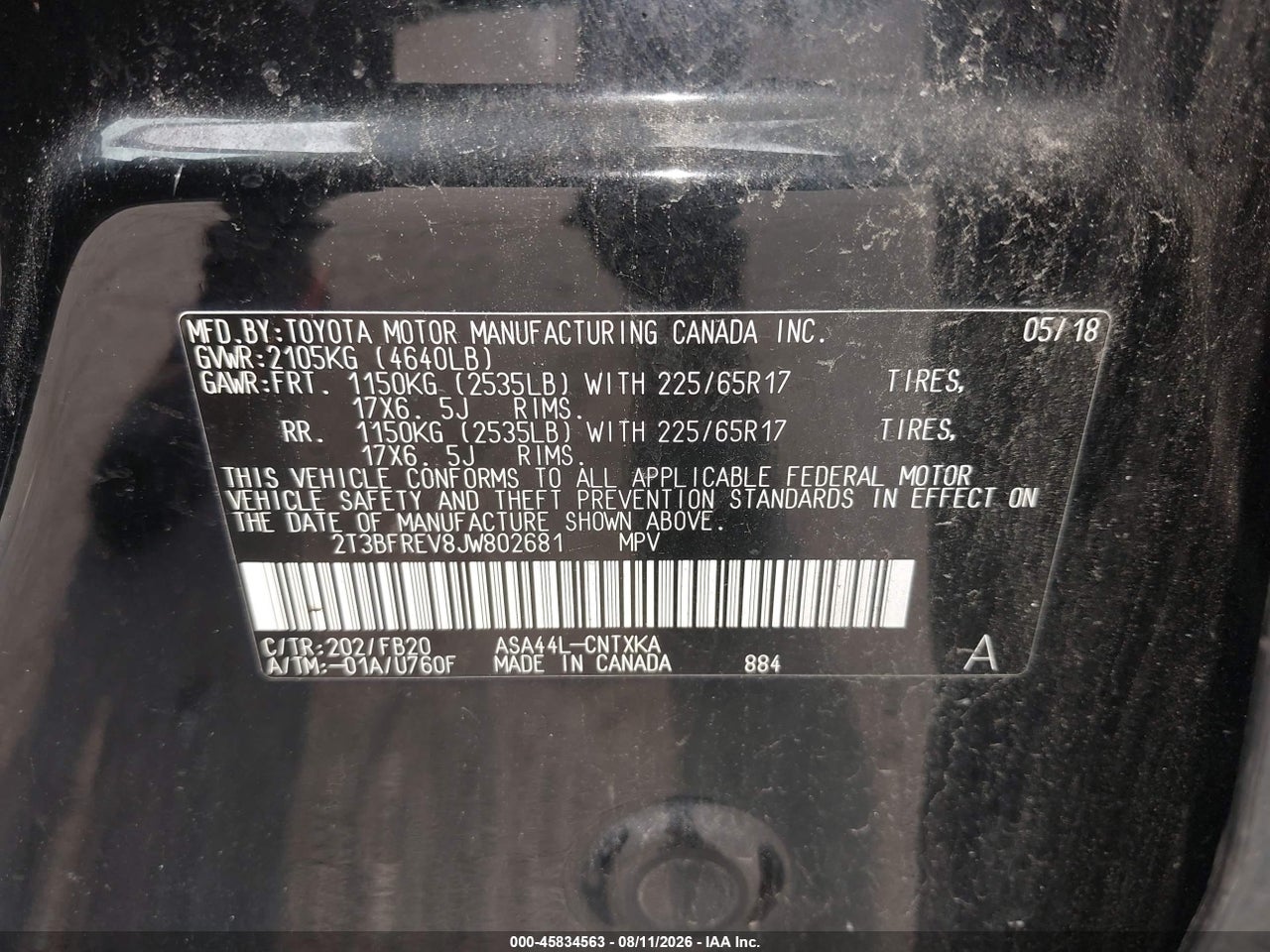 2T3BFREV8JW****** · 2018 TOYOTA RAV4 LE · 9/11
