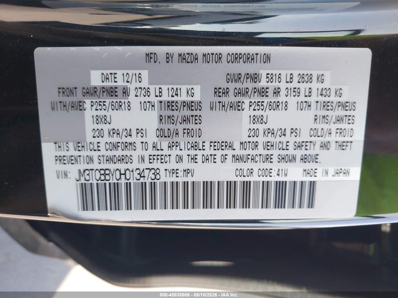 JM3TCBBY0H0****** · 2017 MAZDA CX-9 SPORT · 9/11