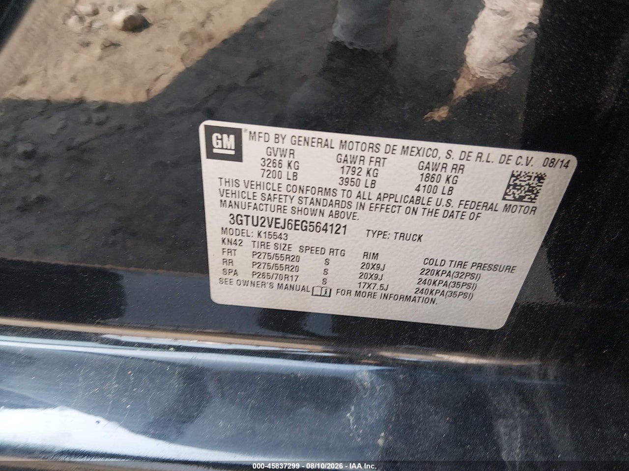 3GTU2VEJ6EG****** · 2014 GMC SIERRA 1500 SLT · 9/10