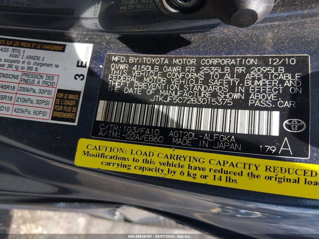 JTKJF5C72B3****** · 2011 SCION TC · 9/11