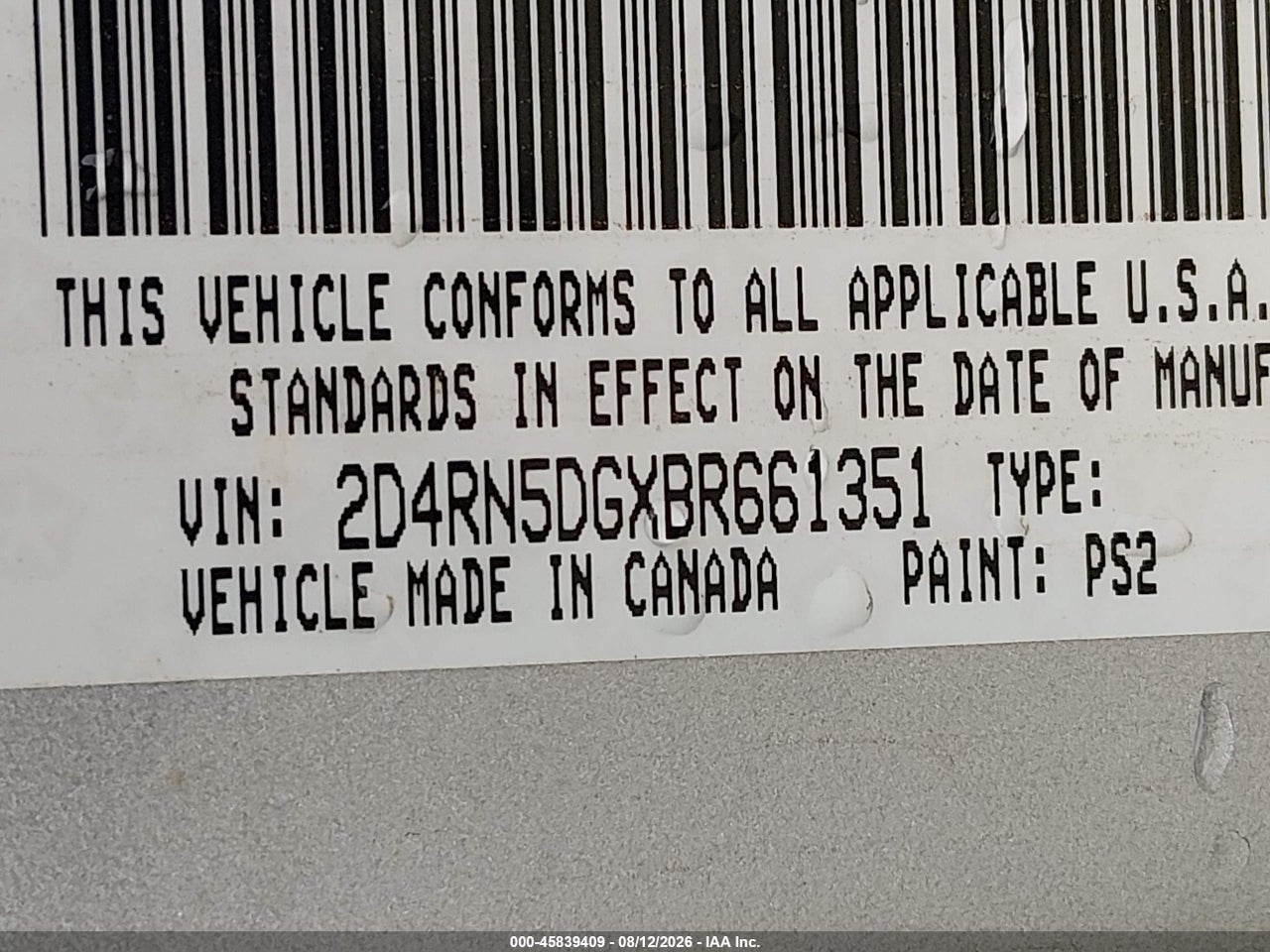2D4RN5DGXBR****** · 2011 DODGE GRAND CARAVAN CREW · 9/11