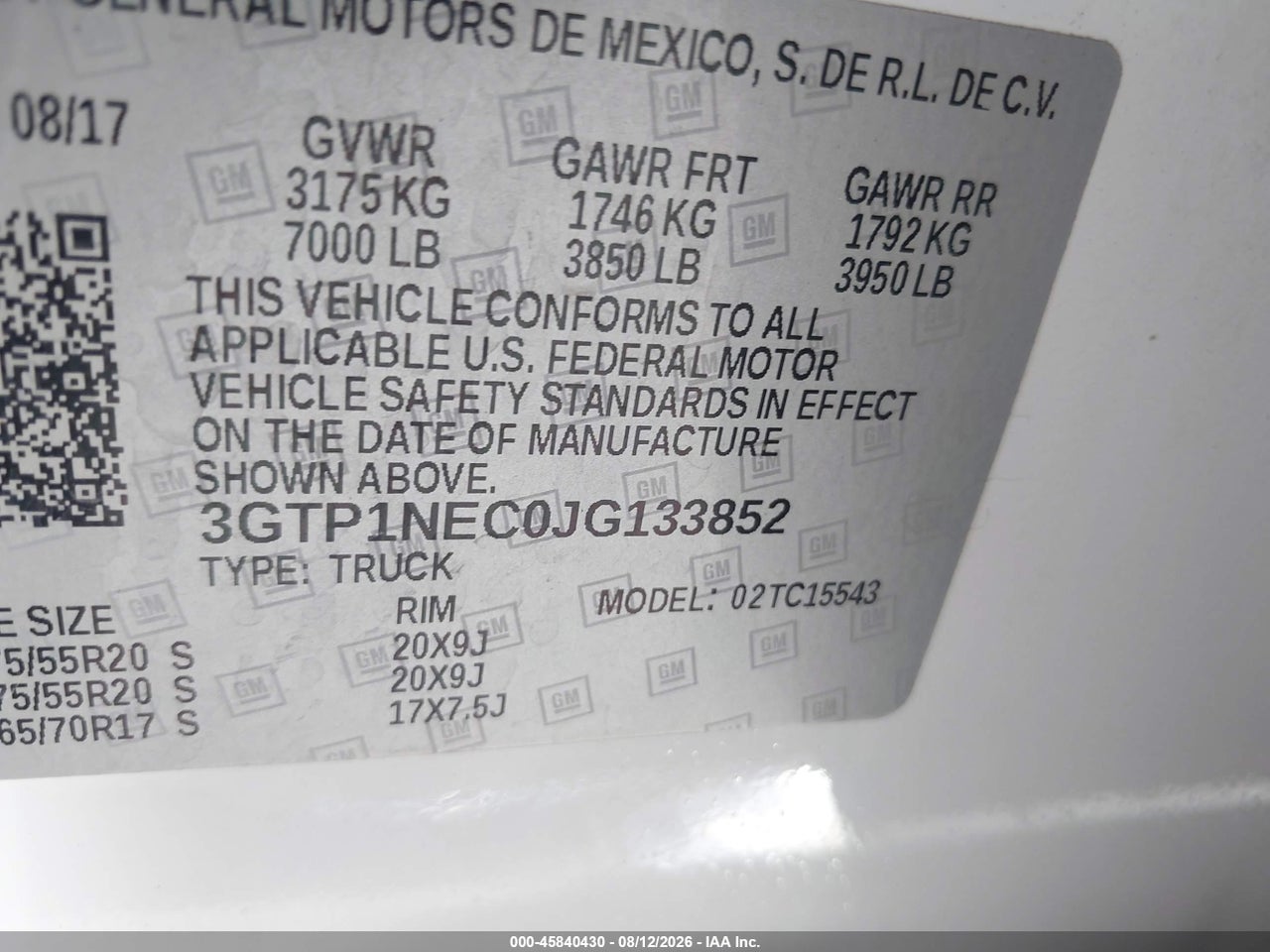 3GTP1NEC0JG****** · 2018 GMC SIERRA 1500 SLT · 9/11
