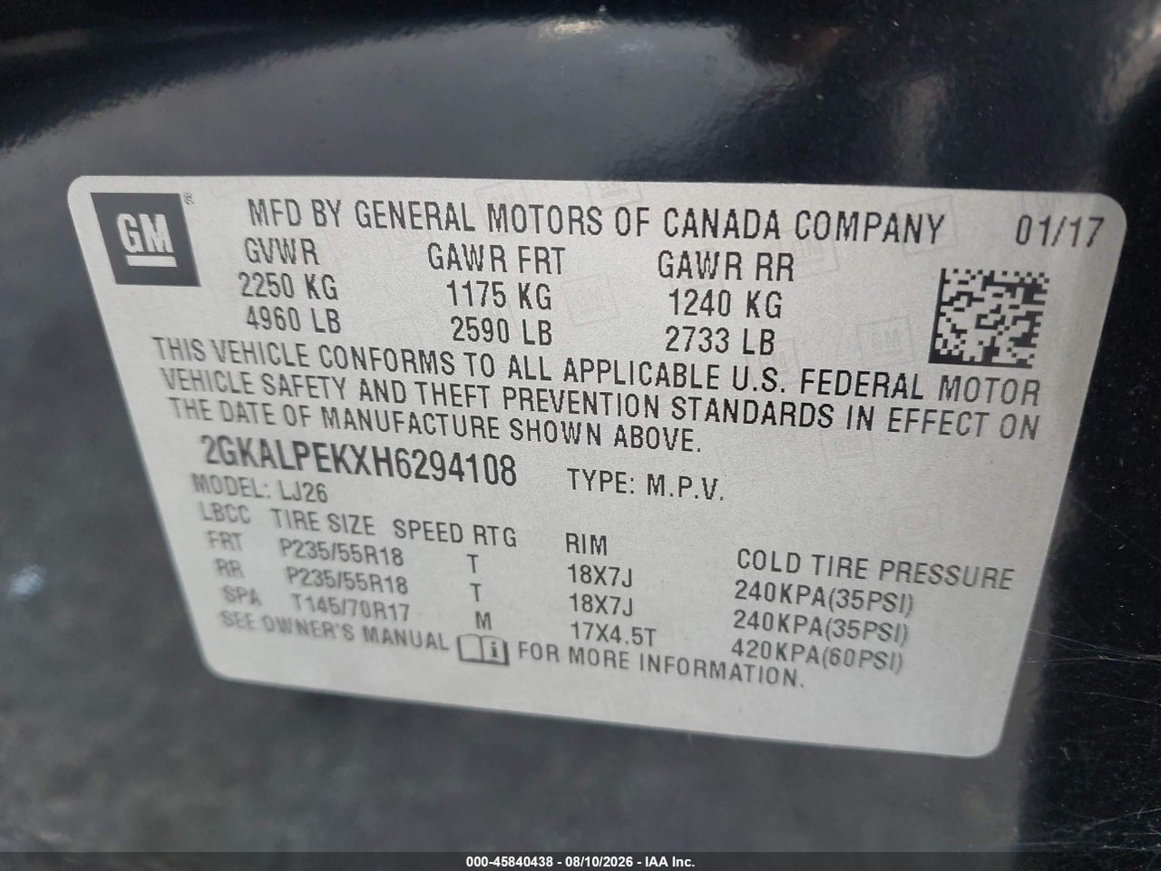 2GKALPEKXH6****** · 2017 GMC TERRAIN SLT · 9/11