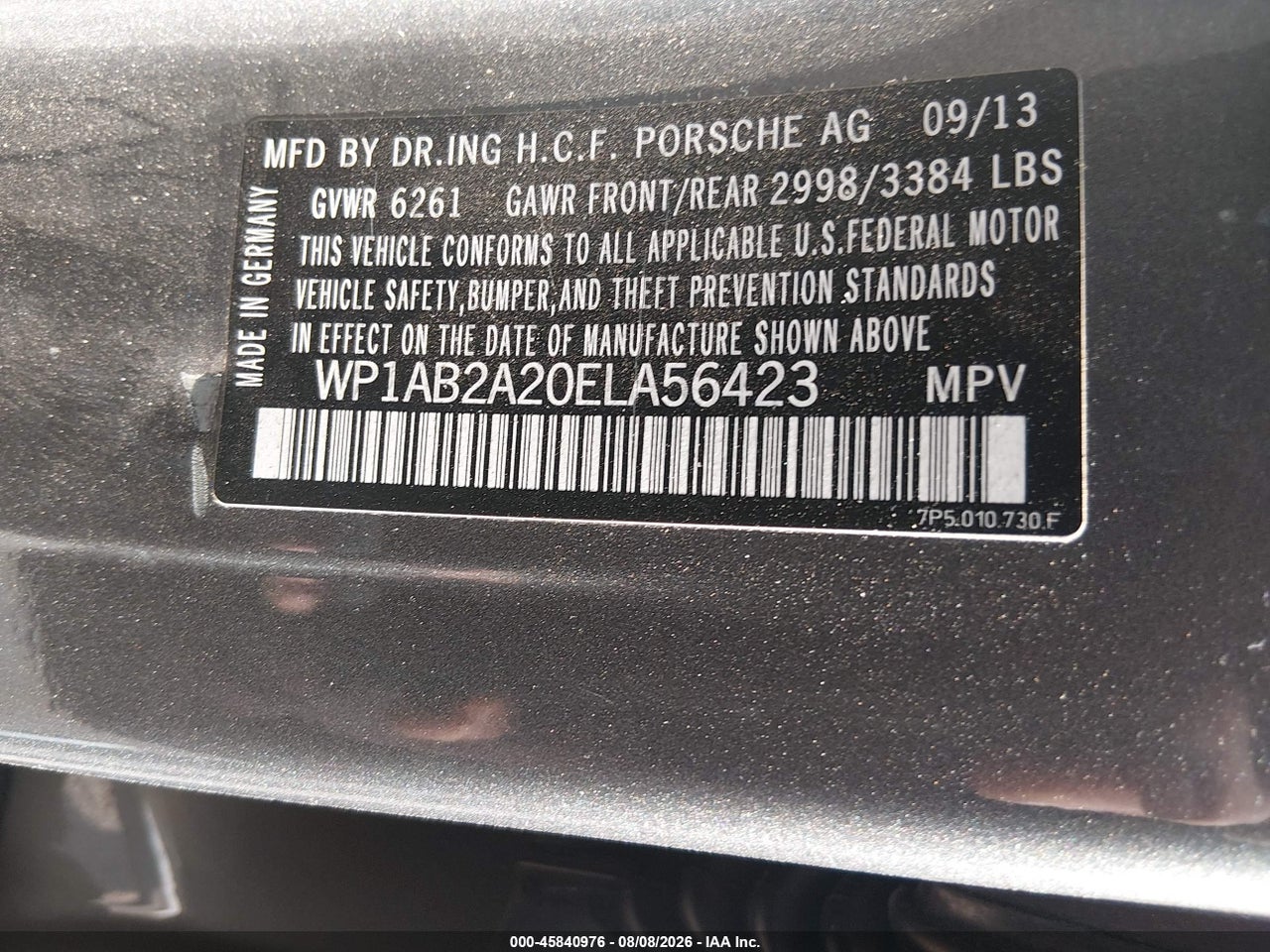 WP1AB2A20EL****** · 2014 PORSCHE CAYENNE S · 9/11