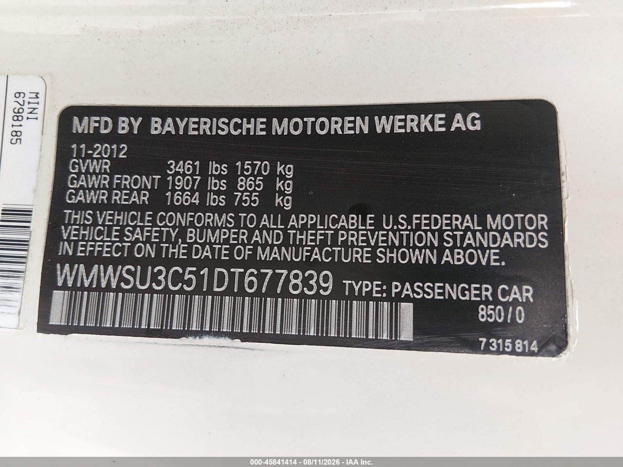 WMWSU3C51DT****** · 2013 MINI HARDTOP COOPER · 9/11
