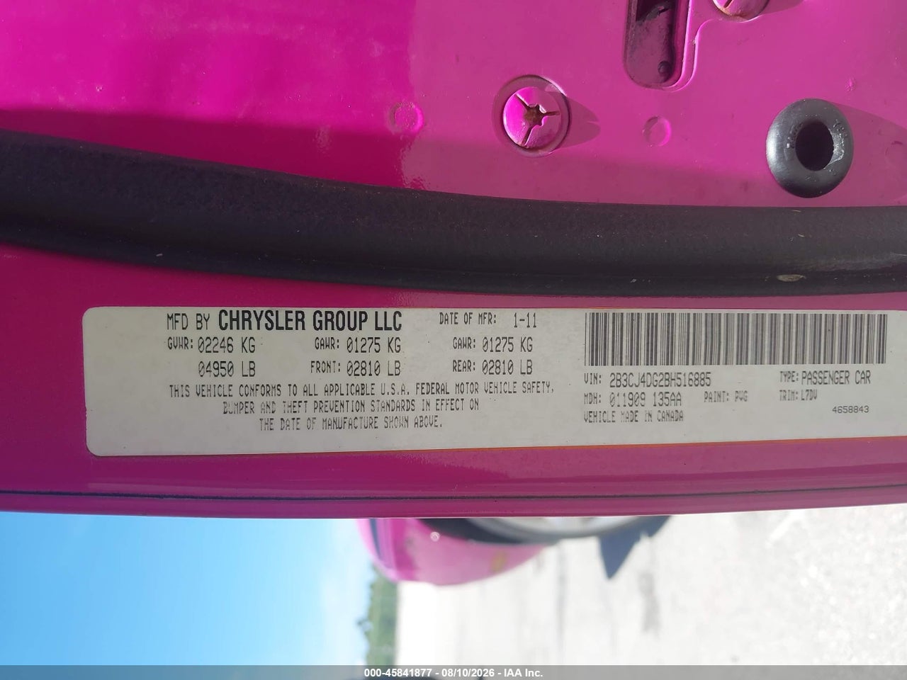 2B3CJ4DG2BH****** · 2011 DODGE CHALLENGER   · 9/11