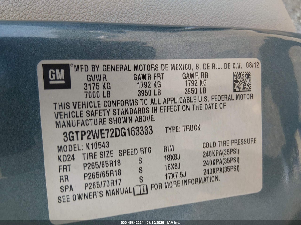 3GTP2WE72DG****** · 2013 GMC SIERRA 1500 SLT · 9/11
