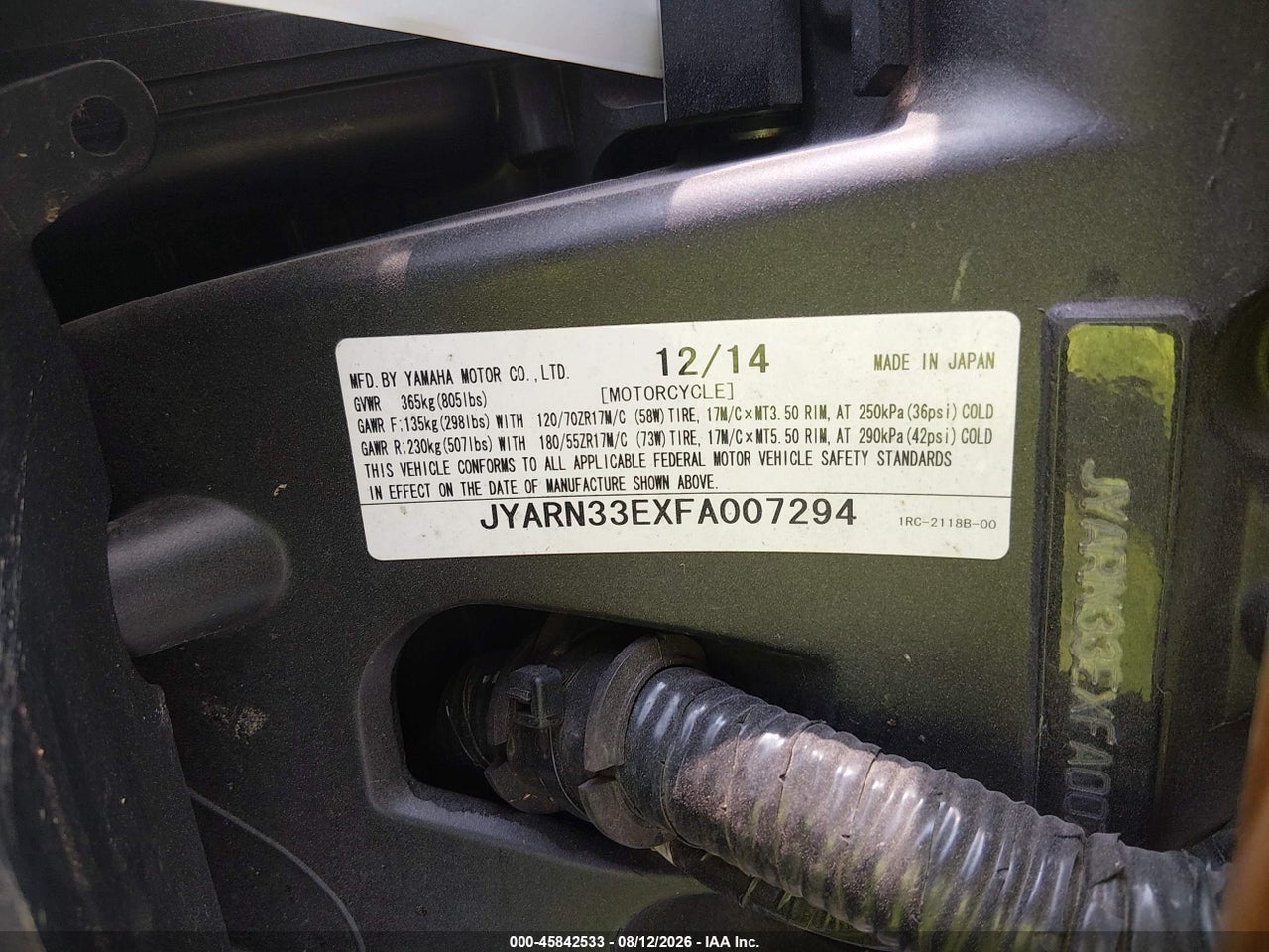 JYARN33EXFA****** · 2015 YAMAHA FZ09   · 10/11
